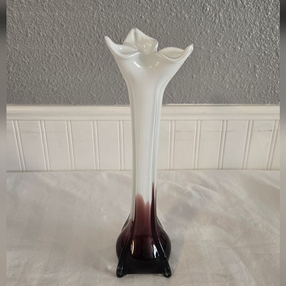 Blown Glass Iris Vase - Purple And White